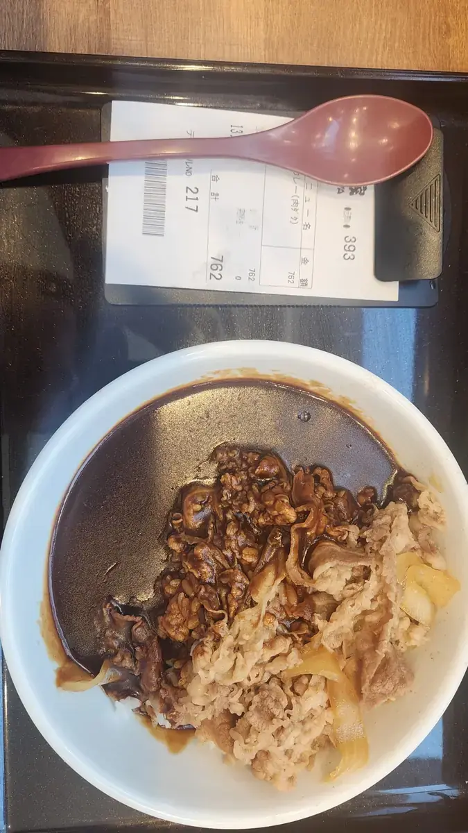 고기가 듬뿍 올라간 덮밥 한 그릇.